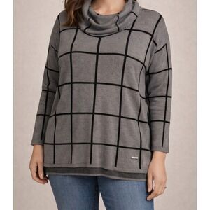 Calvin Klein Cowl Neck Sweater Women's Size Large Gray Windowpane